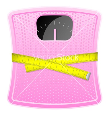 Vector illustration of  pink bathroom scale with measuring tape